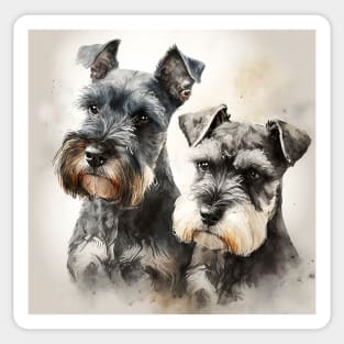 Two Miniature Schnauzers Playing Watercolour Painting Sticker